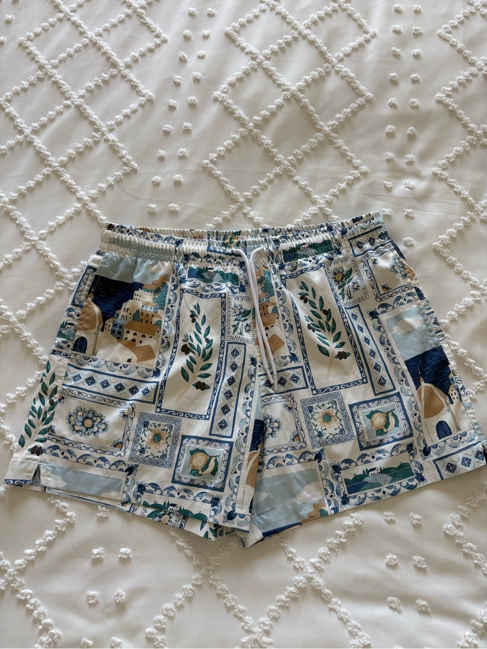 Abercrombie & Fitch Relaxed Stretch Cabana postcard print swim shorts Size M